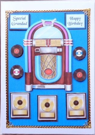 Male Birthday Card with Jukebox and Vinyl Records by Mary Murphy