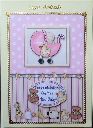 Pink New Baby Pram and Toys Topper by Mary Murphy