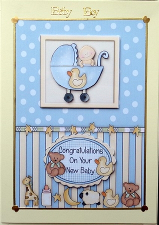 Blue New Baby Pram and Toys Topper by Mary Murphy