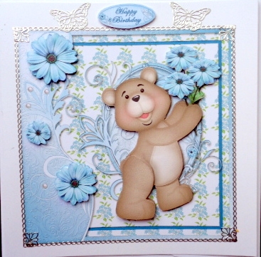Bear with Flowers Waved Border Card Front by Mary Murphy