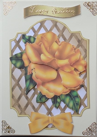 Pretty Gold Rose with Bow on Lattice Frame by Mary Murphy