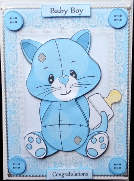 Blue Teddy with Bottle by Mary Murphy