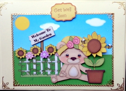Teddy's Garden with Decoupage Teddy and Flowers by Mary Murphy