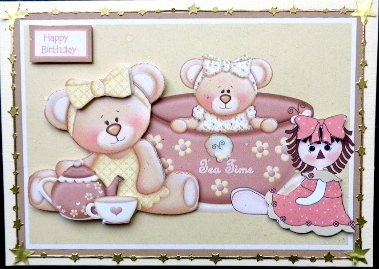 Teddies Tea Time Card with Decoupage by Mary Murphy