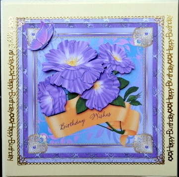 Birthday Card with Purple Flowers & Ribbon by Mary Murphy