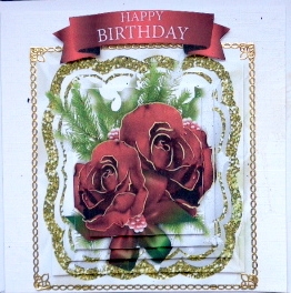 Pretty Red Roses with Fern & Bows in Glitter Frame Pyramids by Mary Murphy