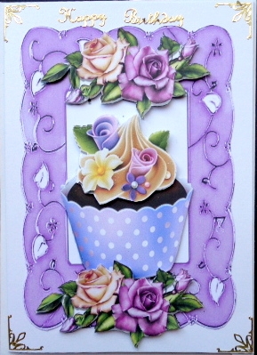 Pretty Lilac and Cream Roses with Cupcake by Mary Murphy