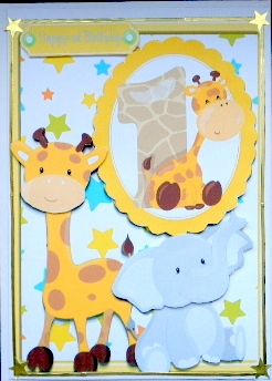 Happy 1st Birthday Giraffe & Elephant by Mary Murphy