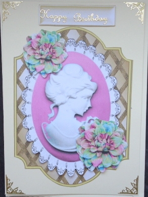 Pretty Pink Cameo Lady on Lace with Flowers & Lattice Frame by Mary Murphy