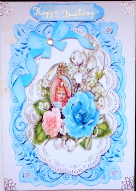 Vintage Girl Cameo with Flowers on Lace with Bow by Mary Murphy