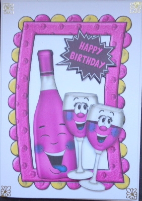 Pink Toony Wine & Glasses in Funky Foam Frame by Mary Murphy