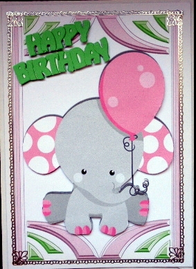 Cute little ele with pink balloon and star by Mary Murphy