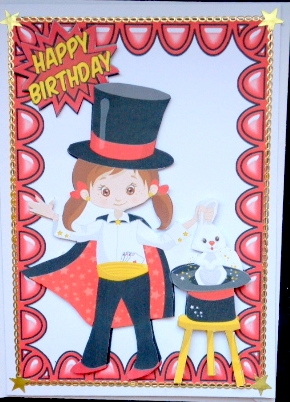 Magic Magician Girl with rabbit in a hat, with birthday stars by Mary Murphy