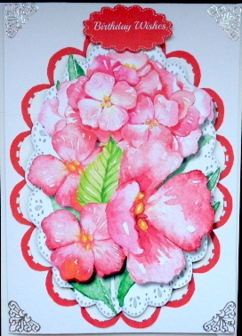Beautiful Hydrangea in a lace oval mat  by Mary Murphy