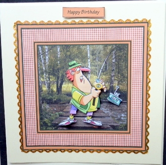 I caught my lunch  7x7 card with decoupage by Mary Murphy