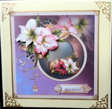 Festive Amaryllis 7x7 card with decoupage by Mary Murphy