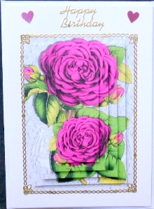 Pretty pink roses on vintage lace pyramids by Mary Murphy
