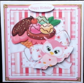 Wise Owl Loves Ice Cream \\\topper with Decoupage by Mary Murphy