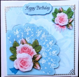 Pink Rose Blue Fan  by Mary Murphy