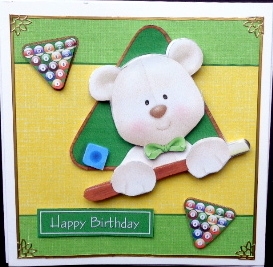 Pool Cue Bear Topper/Card Front by Mary Murphy