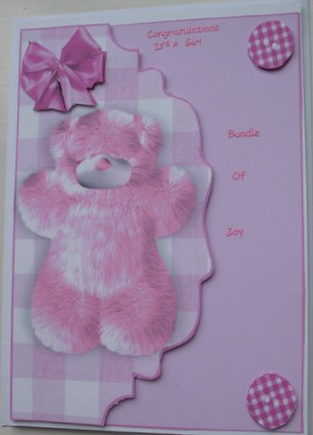 Pink Fluffy Bear on Scalloped Envelope by Mary Murphy