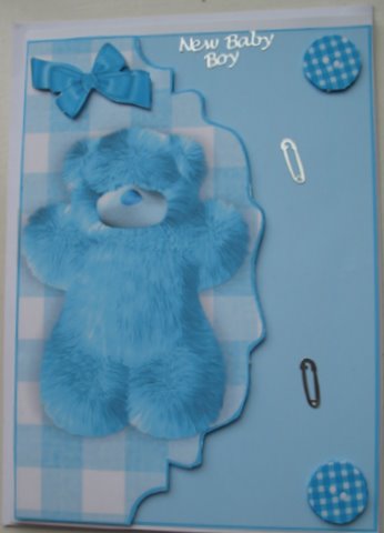 Blue Fluffy Bear, on a Scalloped Envelope by Mary Murphy