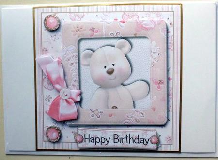 Framed Bear Happy Birthday Square Card Front Pink by Mary Murphy