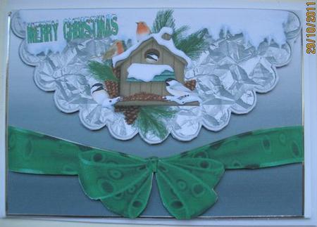 Robins in the Snow, with Green Bow A5 by Mary Murphy