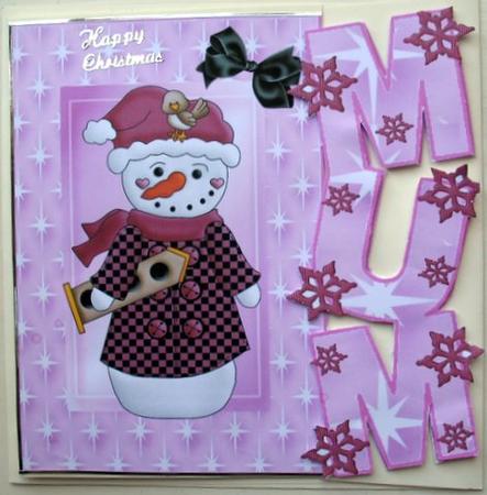Christmas Mum Card with Pink Snowman by Mary Murphy