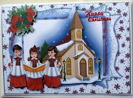 Carol Singers in Red, in Ornate Frame by Mary Murphy