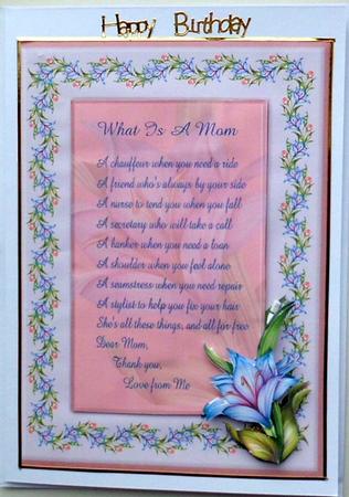 What is a Mom Quick Card Front with Verse and Decoupage by Mary Murphy