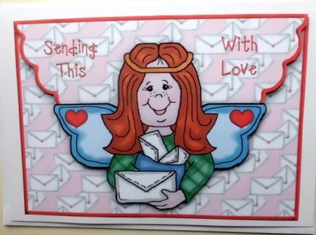 Angel with Love Scalloped Edge Faux Envelope Card by Mary Murphy