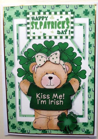 Kiss Me I'm Irish Female Teddy Card Front with Decoupage by Mary Murphy
