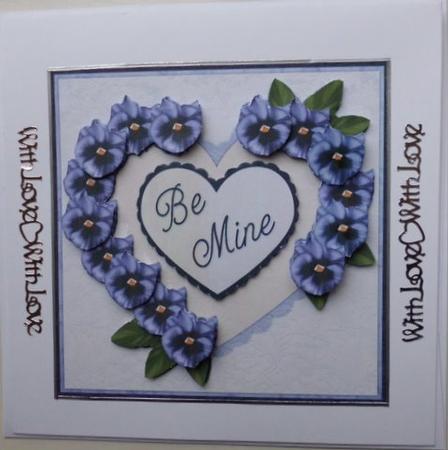 Heart Pansies Purple 1 - Be Mine - Decoupage Card by Mary Murphy