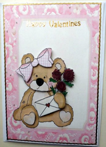 Cute Valentines Bear with Card & Roses by Mary Murphy