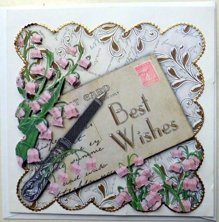 Pink Lily of the Valley Postcard Best Wishes Step by Step by Mary Murphy