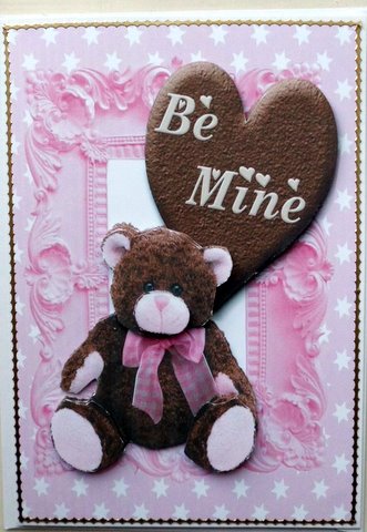 Be Mine Heart Biscuit with Brown Teddy in Star Frame by Mary Murphy