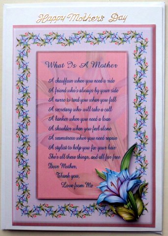 What is a Mother Card Quick Front with Verse and Decoupage by Mary Murphy