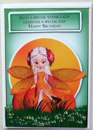 Birthday Card Front with Citrus Fairy by Mary Murphy