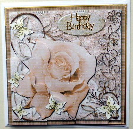Rose & Butterflies Brown-beige Corner Stacker Card by Mary Murphy