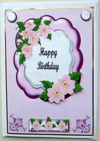 Pink Flowers Purple Card by Mary Murphy