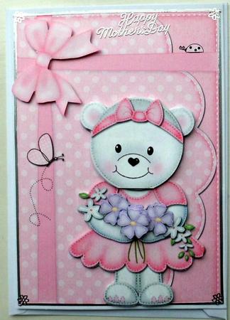 A5 Teddy Tess's Flowers Quick Card N 3D Decoupage by Mary Murphy