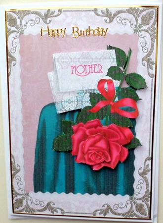 A Rose for Mum Card Front with Decoupage by Mary Murphy