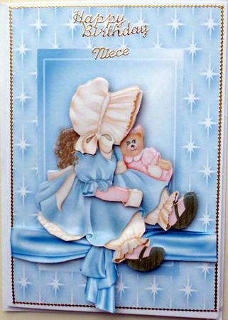 Cute Little Bonnet Girl with Her Doll in Star Frame by Mary Murphy