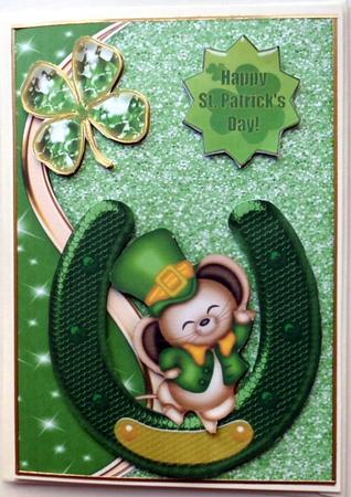Yeh! St Patricks Day , Happy Mouse with Lucky Horseshoe by Mary Murphy