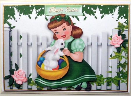 Little Girl with Easter Bunny in a Basket by Mary Murphy