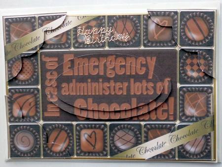 A5 Chocolate Emergency Greetings Scallop Corners N Pyramage by Mary Murphy
