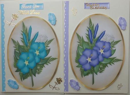 Floral Toppers in Gold Frame in Purple & Turq by Mary Murphy