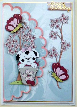 Cute Little Puppy with Blossoms on a Scalloped Envelope by Mary Murphy