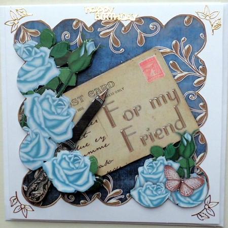 Blue Roses for My Friend Postcard Step by Step by Mary Murphy